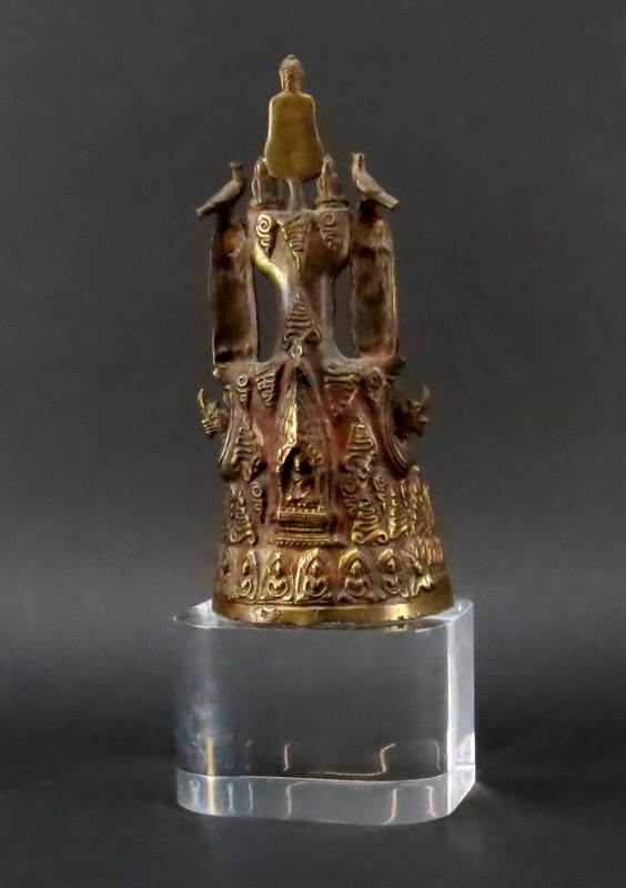 Bronze Buddha Sculpture On Lucite Base.