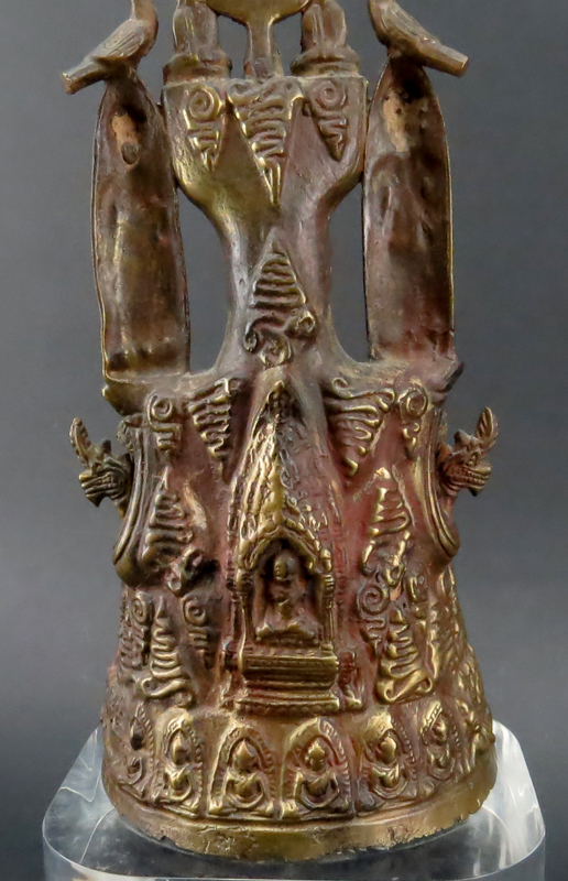 Bronze Buddha Sculpture On Lucite Base.