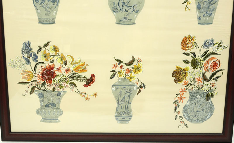 Chinese Flower Study Silk Wall Tapestry.