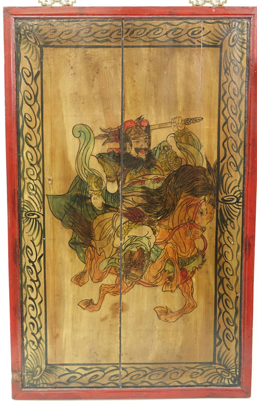 Pair of Mid to Late 20th Century Chinese Wood Panels Depicting Warriors.