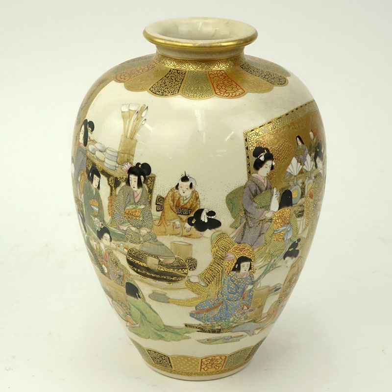 19th Century Japanese Satsuma "Courtesans" Porcelain Vase. 