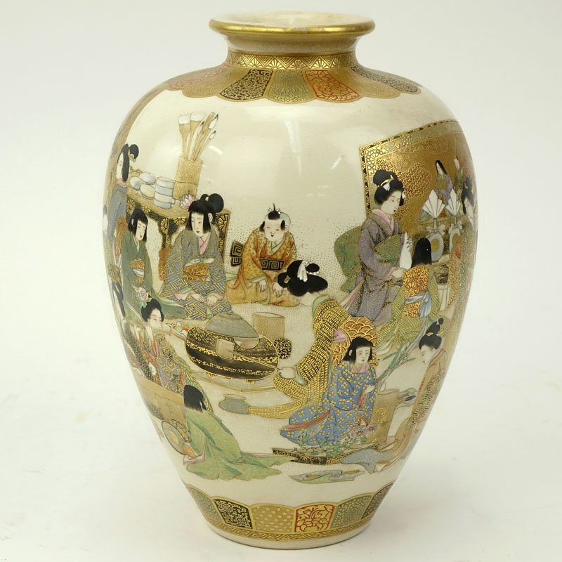 19th Century Japanese Satsuma "Courtesans" Porcelain Vase. 