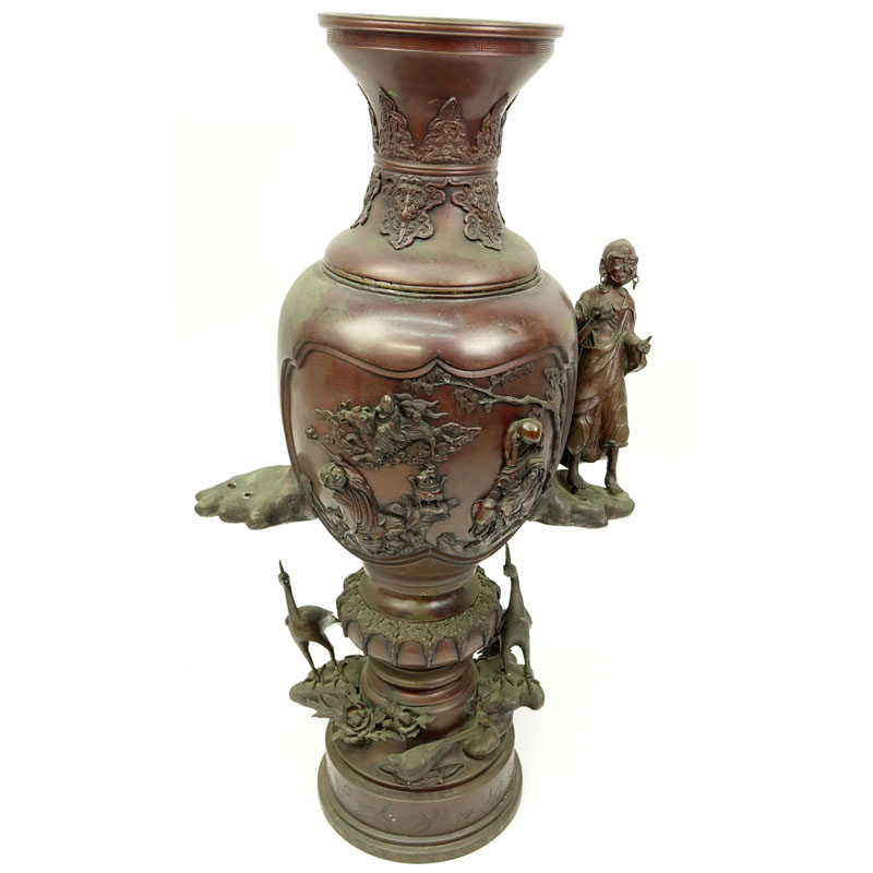 19th Century Japanese Bronze High Relief Figural Urn.