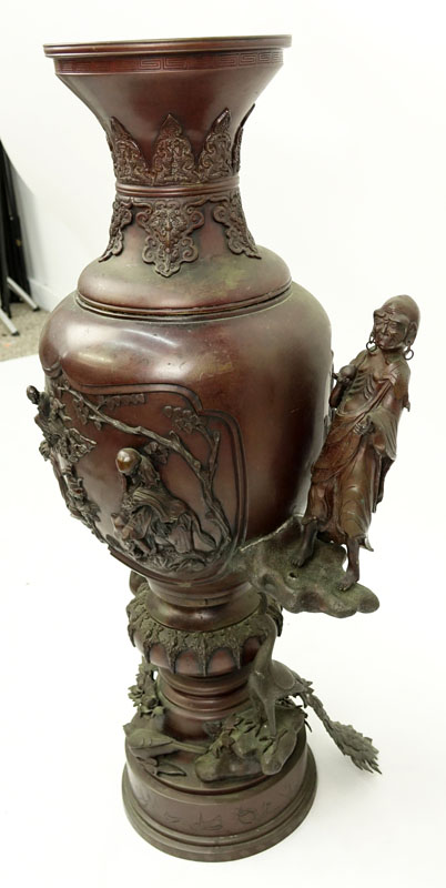 19th Century Japanese Bronze High Relief Figural Urn.