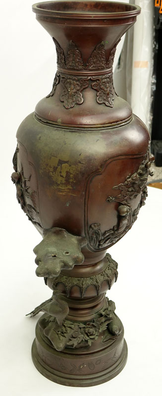 19th Century Japanese Bronze High Relief Figural Urn.