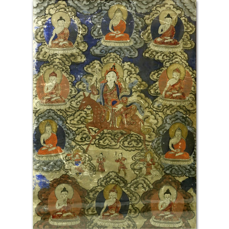 19th Century Tibetan Thangka Gouache Painting on Silk.