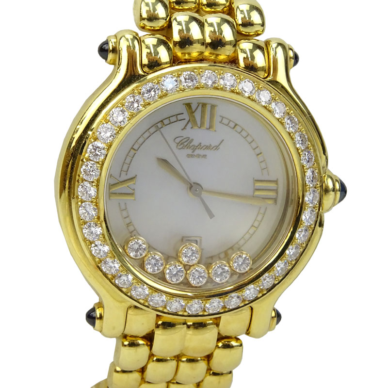 Lady's Chopard 18 Karat Yellow Gold Happy Sport Bracelet Watch.