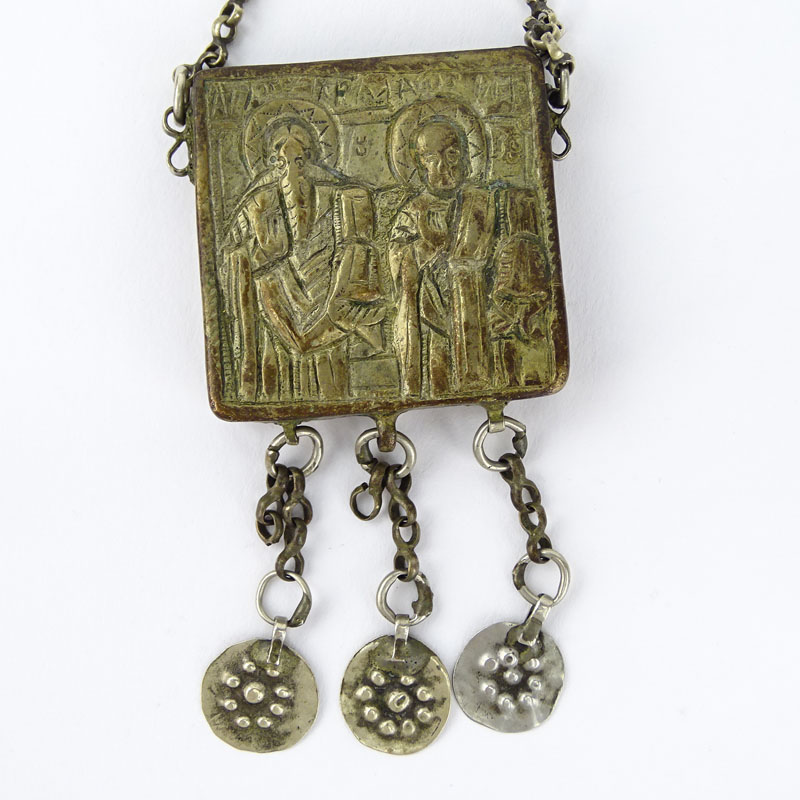 19th Century or Earlier Greek Silver Icon / Reliquary Necklace.