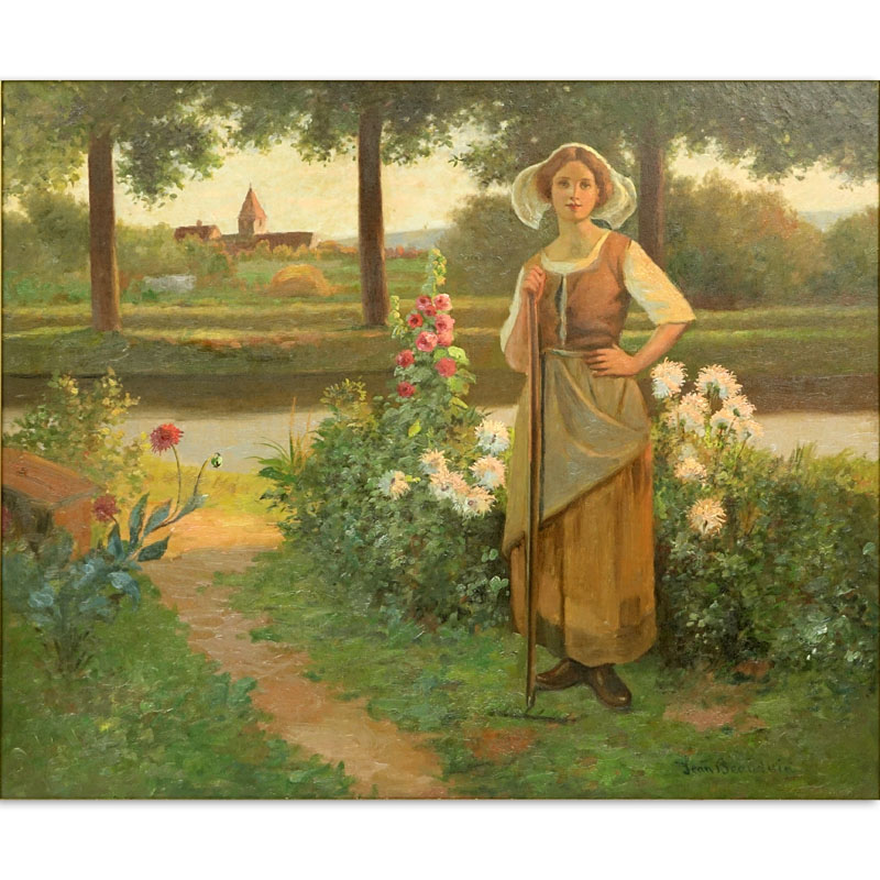 Jean Beauduin, Belgian (1851-1916) Oil on canvas "Maiden In Garden". 