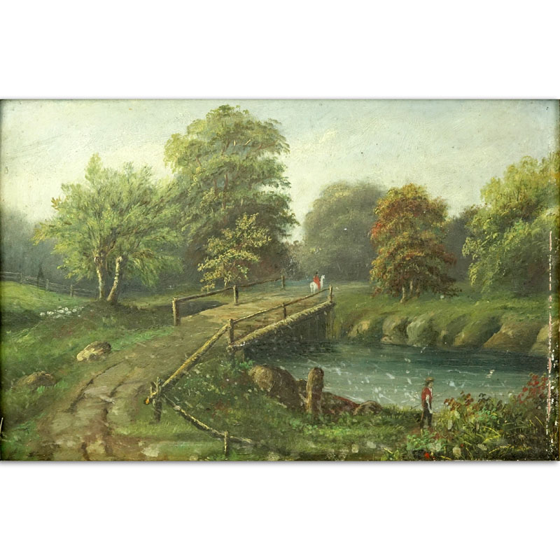 19th Century Oil on board "By The Riverside".