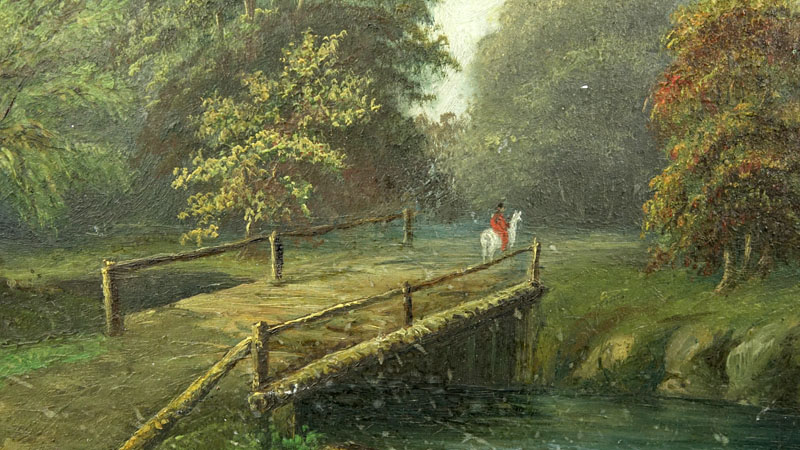 19th Century Oil on board "By The Riverside".