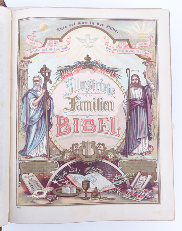19th Century Leather Bound German Die Heilige Schrift Illustrated Bible.