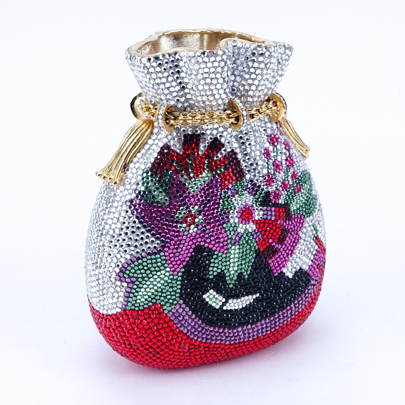 Judith Leiber Drawstring Bag Crystal Pave Minaudiere.