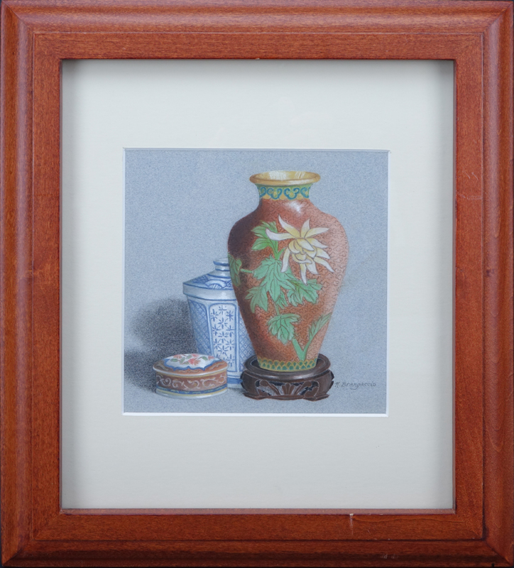 Nancy Brangaccio, American (20th Century) pastel on paper "Still Life Of Chinese Table Wares". 