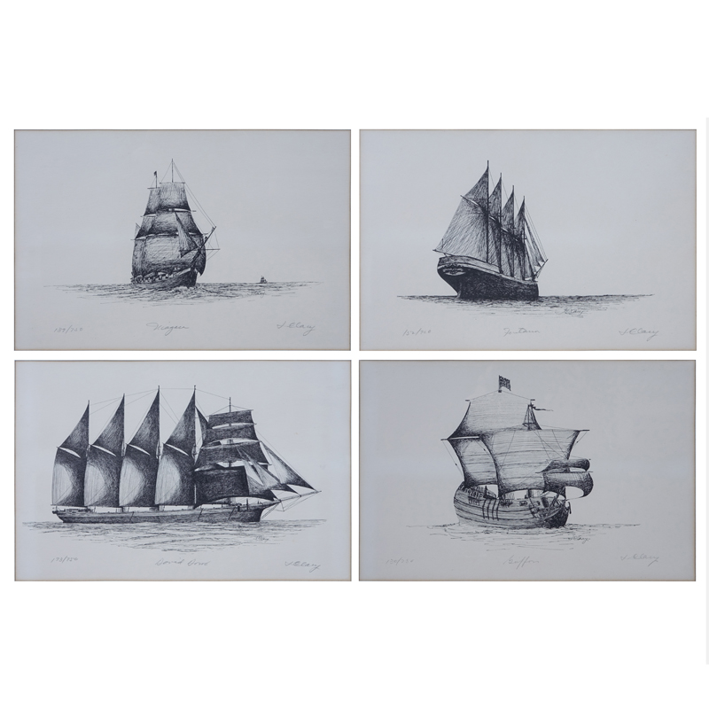 James Clary, American (20th C) Collection of four (4) Nautical Etchings.