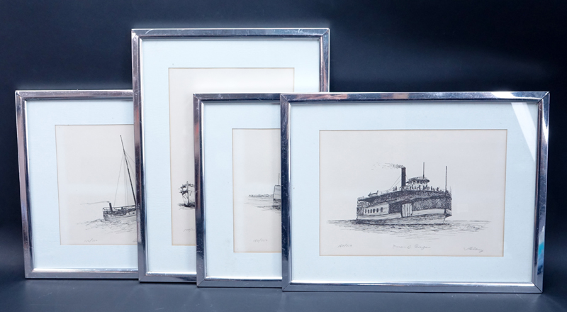 James Clary, American (20th C) Collection of four (4) Nautical Etchings.