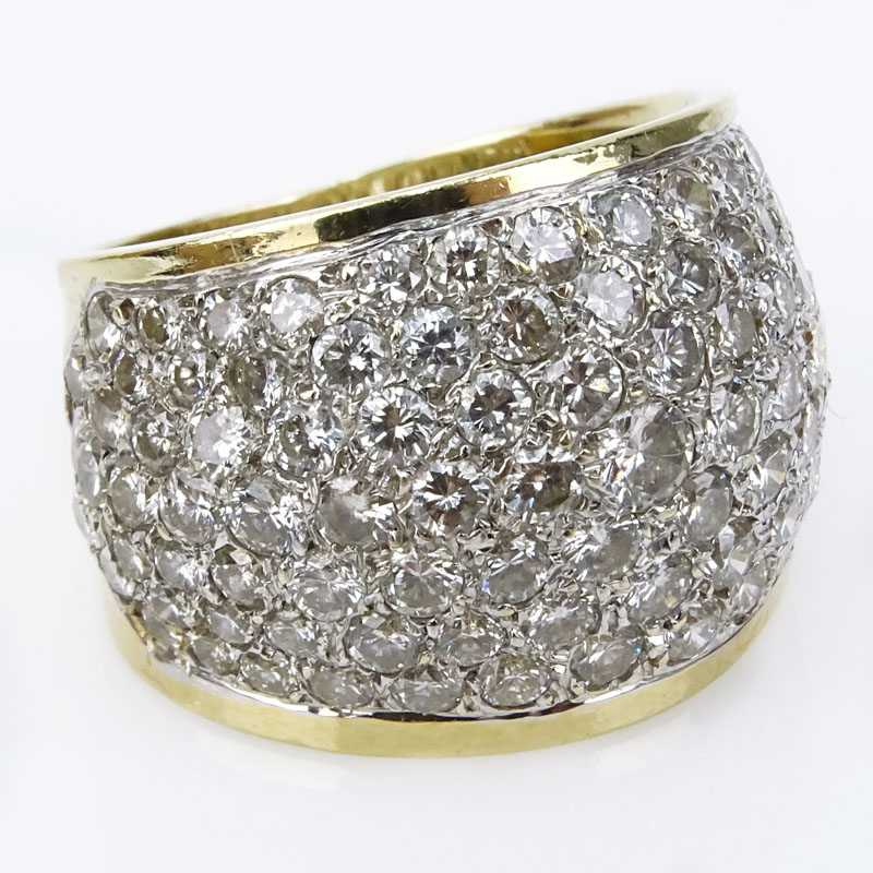 Vintage Approx. 6.0 Carat Pave Set Diamond, 18K and 14 Karat Yellow Gold Dome Ring. 