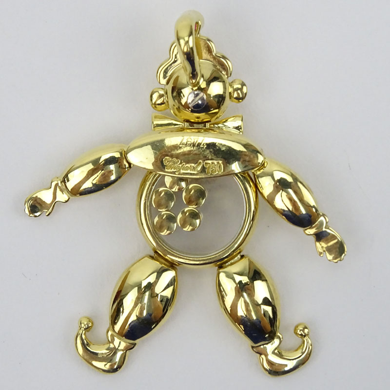 Vintage Chopard Happy Diamond and Multi Gemstone 18 Karat Yellow Gold Articulated Clown Pendant.