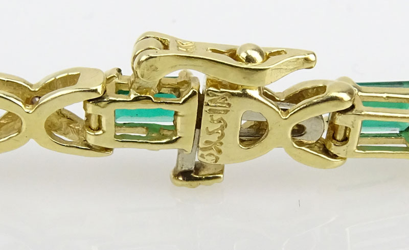 Vintage Emerald and Diamond 14 Karat Yellow Gold Inline Bracelet.