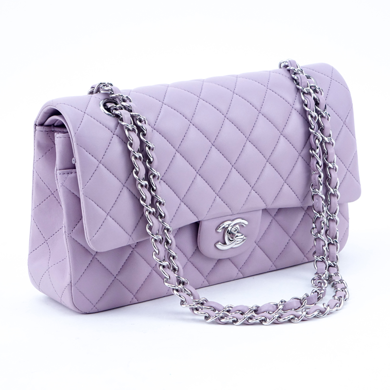 Chanel Lavender Quilted Lambskin Leather Classic Double Flap Bag.