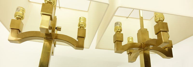 Pair of Modern Brass 4 Arm Candelabras Style Lamps.