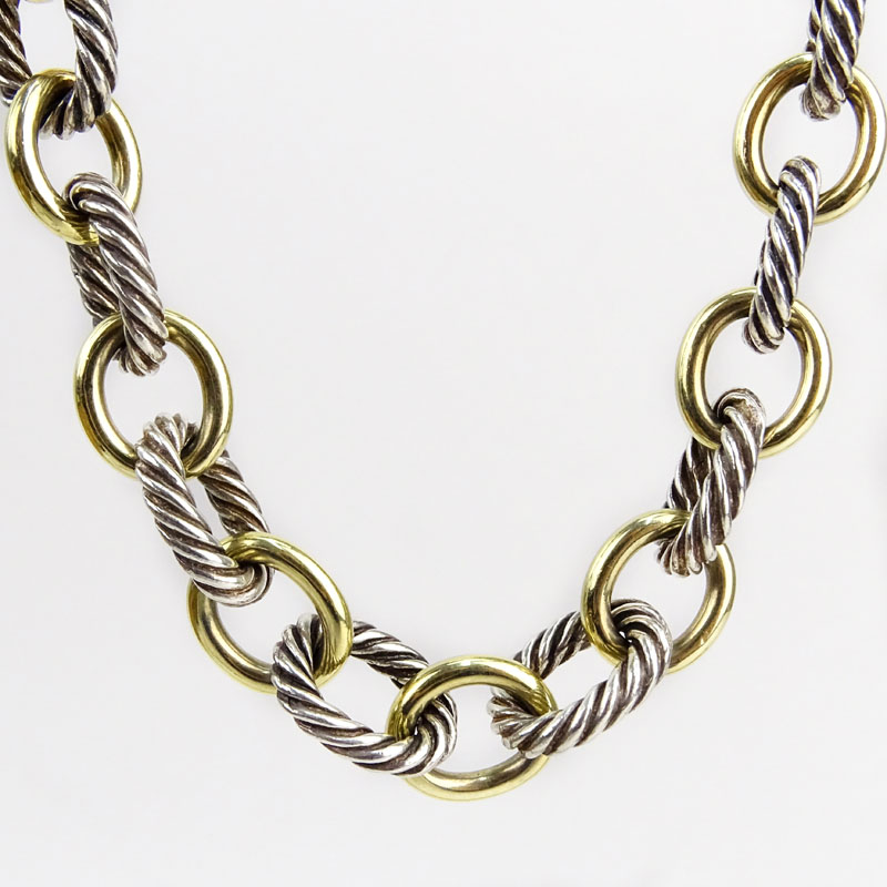 Vintage David Yurman 18 Karat Yellow Gold and Sterling Silver Cable Style Chain Link Necklace.