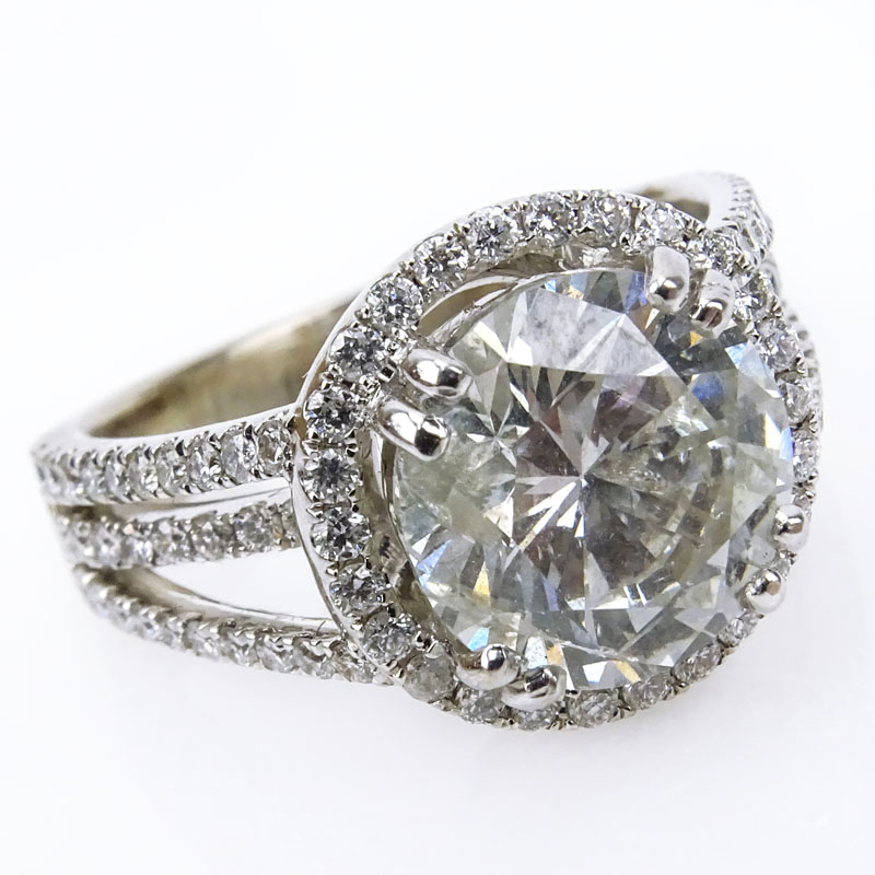 Approx.. 5.46 Carat TW Diamond and 18 Karat White Gold Engagement Ring.