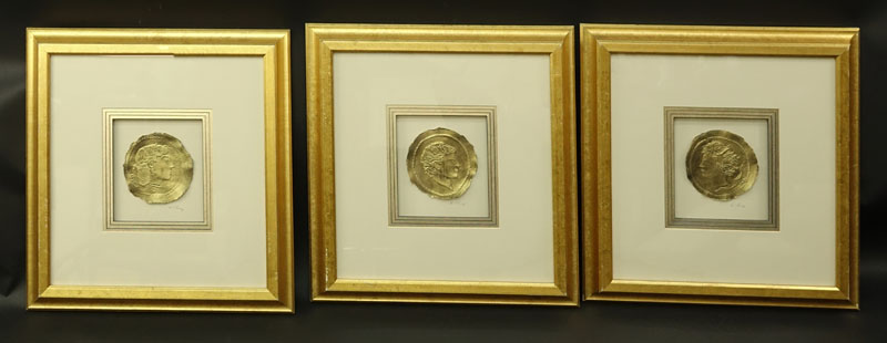 Harris Strong, American (1920-2006) Neoclassical Triptych Wall Art. Includes three artworks from the "Roman Coin" series.