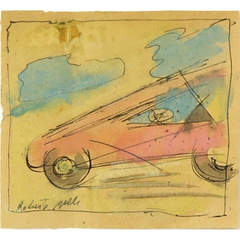 Roberto Melli, Italian (1885-1958) Ink and watercolor on paper. "Futurist Sketch". 