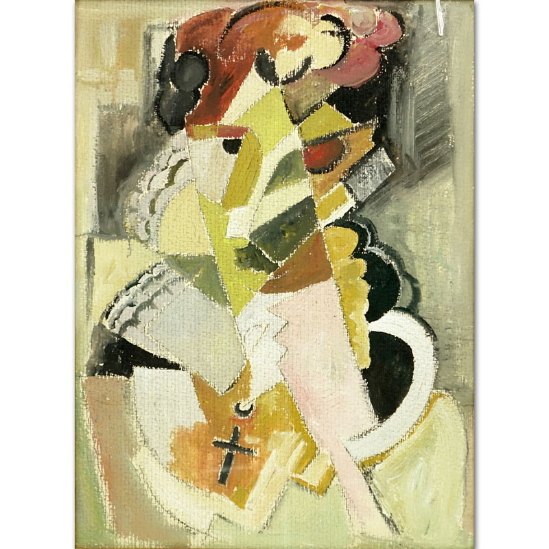 1930's European School Oil On Textured Paper "Cubist Composition". 