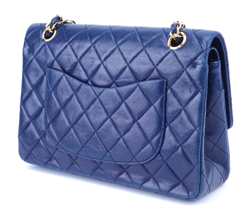 Chanel Navy Quilted Lambskin Leather Classic Double Flap Bag.