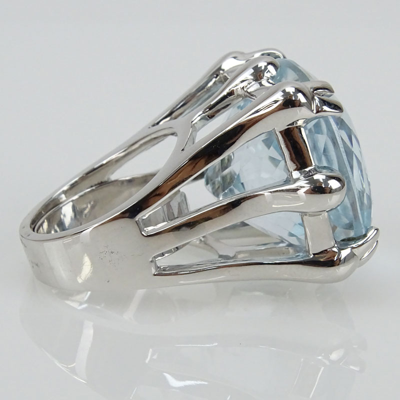 Approx. 56.0 Carat Cushion Cut Gem Quality Aquamarine and 18 Karat White Gold Ring.