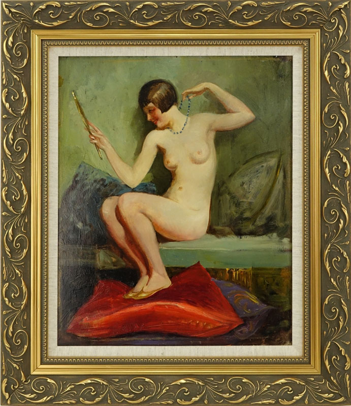 1920's Oil On Wood Panel "Female Nude". 