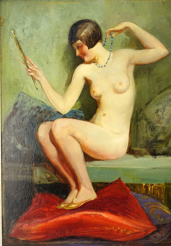 1920's Oil On Wood Panel "Female Nude". 