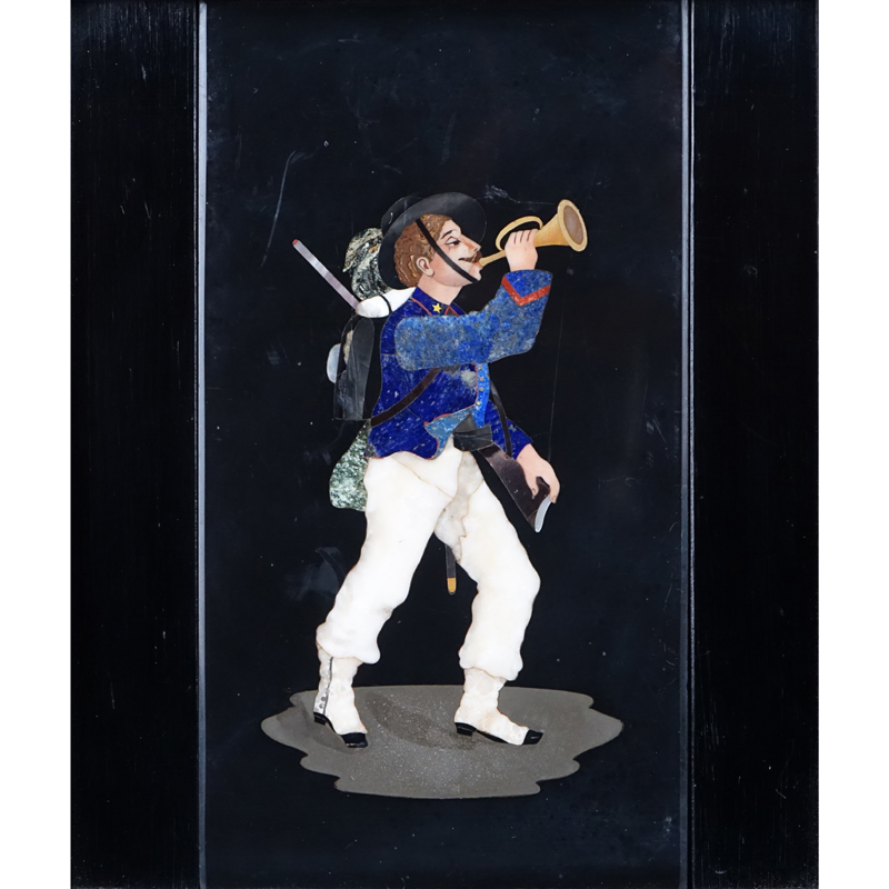 Vintage Pietra Dura Plaque. "Man With Horn".