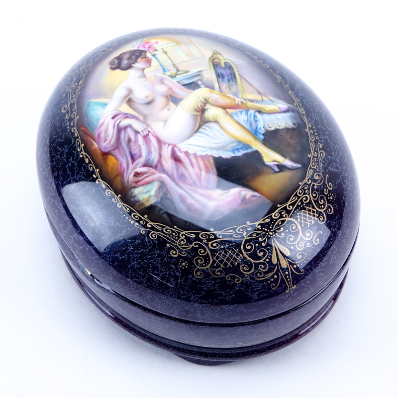 Russian Erotic Lacquered Paper Mache Box.