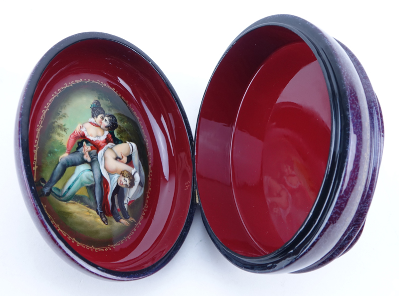 Russian Erotic Lacquered Paper Mache Box.