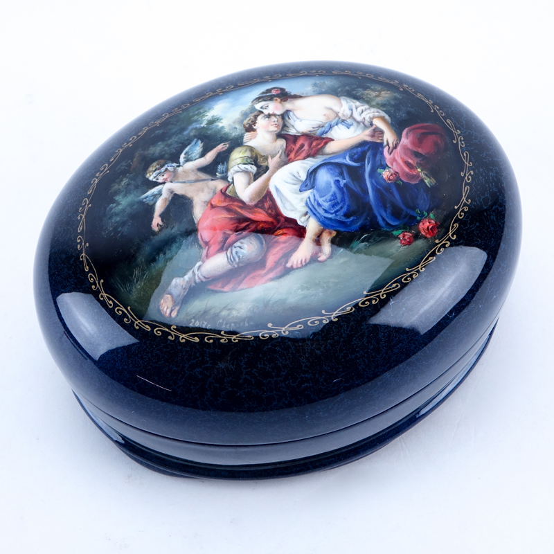 Russian Erotic Lacquered Paper Mache Box.