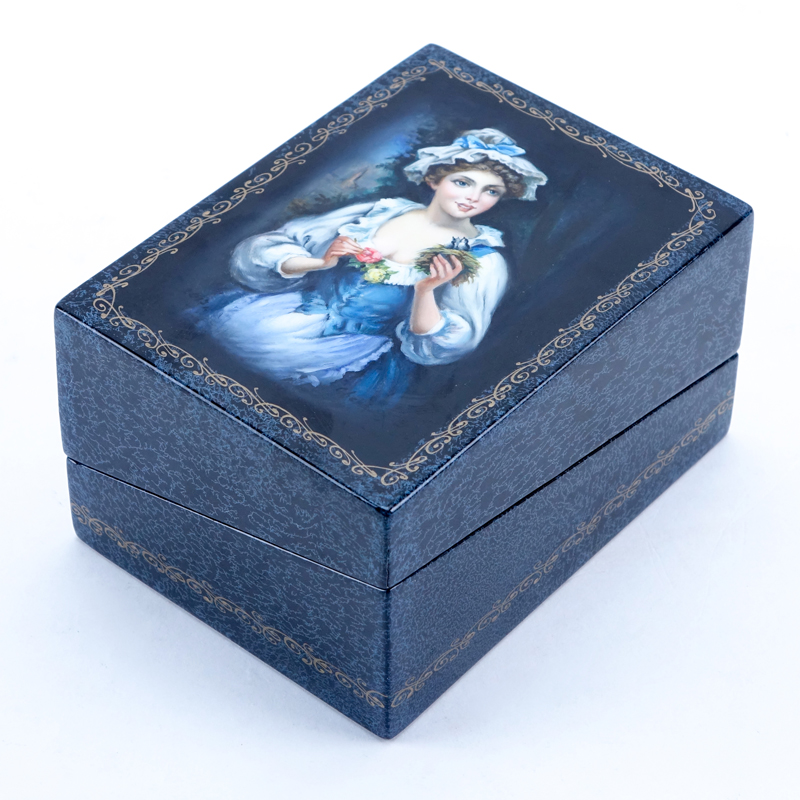 Russian Erotic Lacquered Paper Mache Card Box.