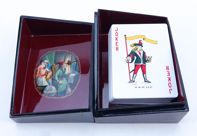 Russian Erotic Lacquered Paper Mache Card Box.