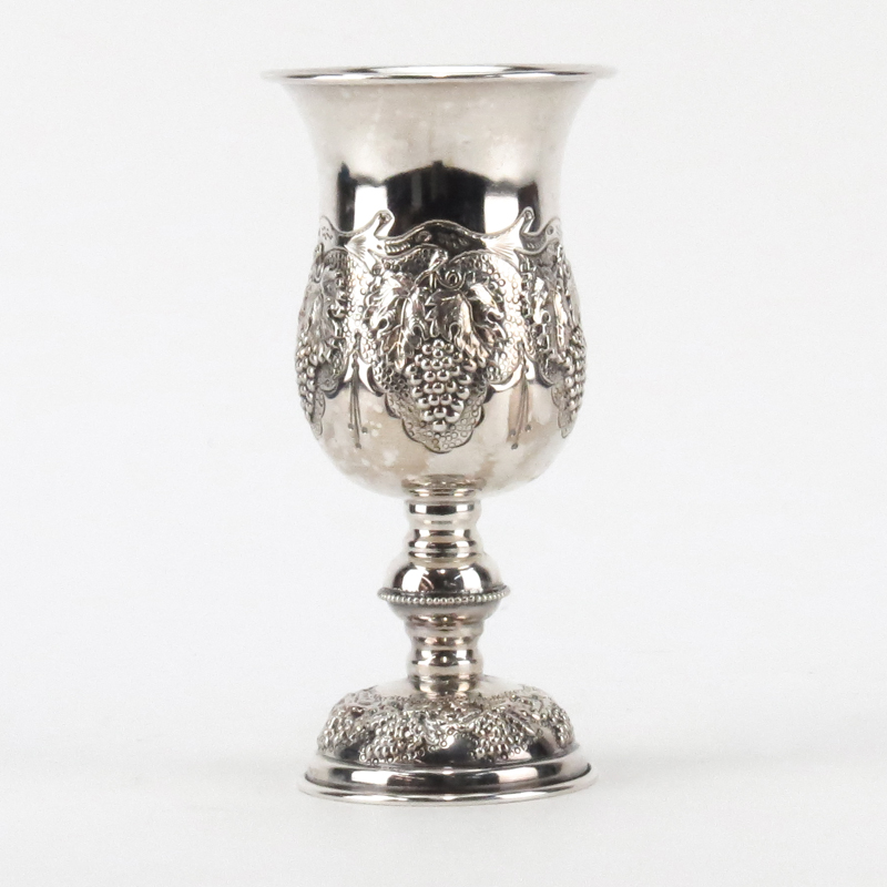 Judaica Sterling Silver Kiddush Goblet. Grape and vine motif.