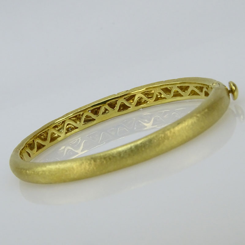 Vintage 18 Karat Yellow Gold Bangle Bracelet set with Approx. .25 Carat Round Cut Diamonds.