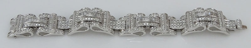 Approx. 18.0 Carat Round Brilliant and Baguette Cut Diamond and 18 Karat White Gold Link Bracelet.