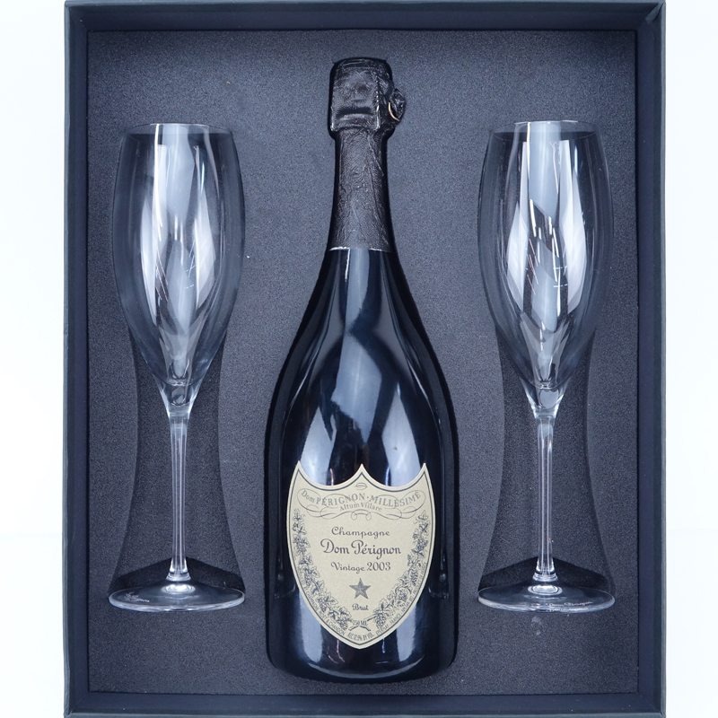 Vintage 2003 Dom Pérignon Champagne Bottle in Presentation Box.