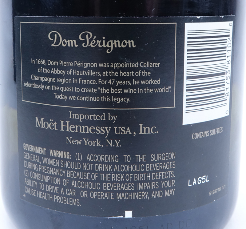 Vintage 2003 Dom Pérignon Champagne Bottle in Presentation Box.