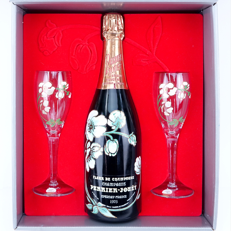 Vintage 1975 Perrier-Jouet Fleur de Champagne Bottle in Presentation Box.