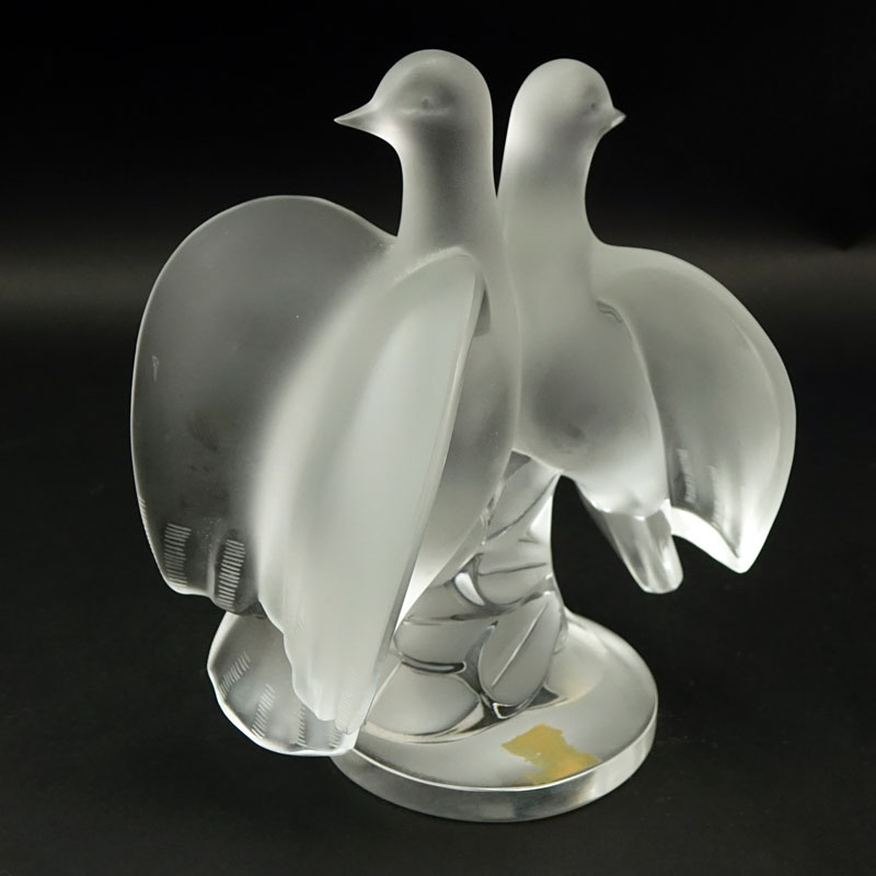 Lalique "Ariane Doves" Clear and Frosted Crystal Group. 