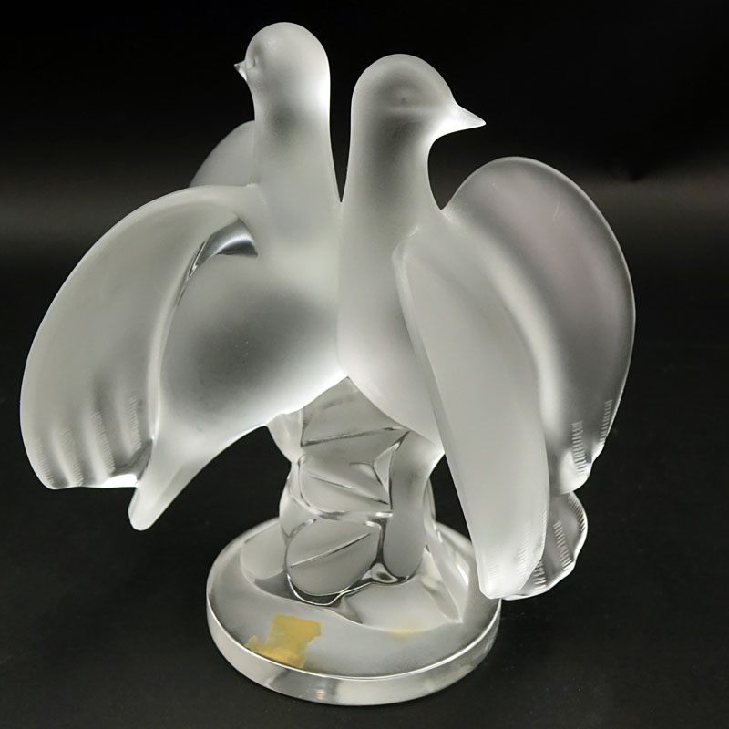 Lalique "Ariane Doves" Clear and Frosted Crystal Group. 