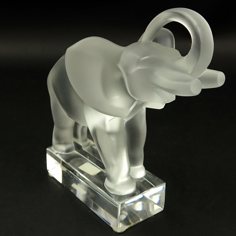 Lalique Clear and Frosted Crystal Elephant Paperweight.