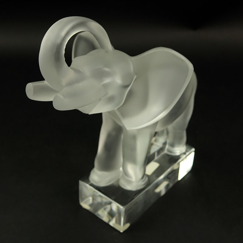 Lalique Clear and Frosted Crystal Elephant Paperweight.